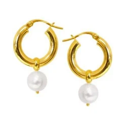 Allura 9k Yellow Gold Pearl Hoop Earrings