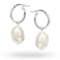 Allura White Keshi Pearl Drop Hoop Earrings