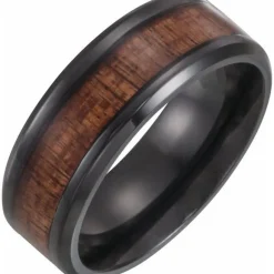 Black Titanium Band with Wood Inlay