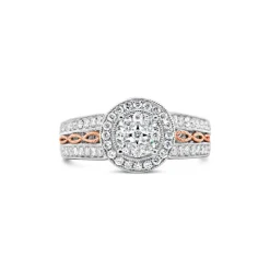 14ct Bitone Diamond Halo Cluster Ring