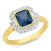 9ct Bitone London Blue Topaz & Diam Halo Ring