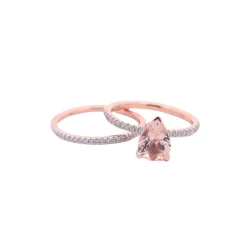 14ct Rose Gold Morganite & Diamond Hidden Halo Ring Set