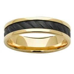 9ct Yellow Gold & Black Ziroconium Rope Pattern Ring