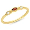 9ct Yellow Gold 4x2mm Garnet & Diamond Stacker Ring