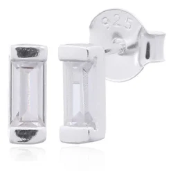 Grace 'Bold' Baguette Stud Earrings | Silver | CZ