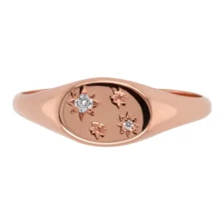 9k Rose Gold Star Set Diamond Signet Ring