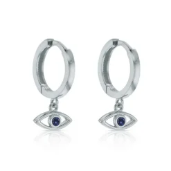 9K White Gold & Blue CZ All Seeing Eye Huggies