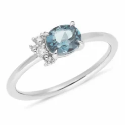 9k White Gold Aquamarine & Diamond Ring (O)