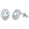 9k White Gold Aquamarine & Diamond Stud Halo Earrings