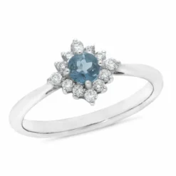 9k White Gold Aquamarine + Diamond Ring