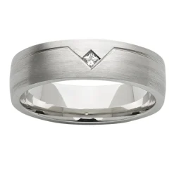 9k White Gold Band w 0.05ct Princess Cut Diamond