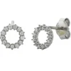 9k White Gold CZ Circle Stud Earrings