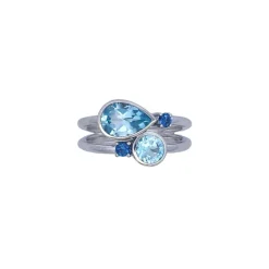 9k White Gold Split Band Abstract Sapphire & Topaz Ring