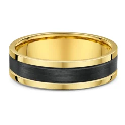 9K Yellow Gold & Carbon Fibre Wedding Band (V)
