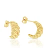 9k Yellow Gold Crescent Scalloped Stud Earrings