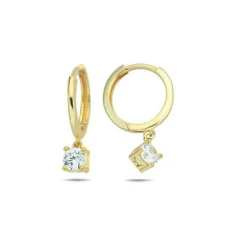 9k Yellow Gold CZ Drop Hoop Earrings