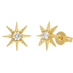 9k Yellow Gold Diamond Star Stud Earrings