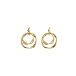 9k Yellow Gold Double Link Abstract Diamond Earrings