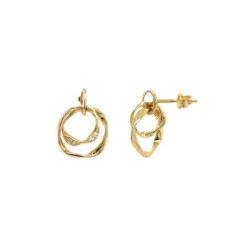 9k Yellow Gold Double Link Abstract Diamond Earrings