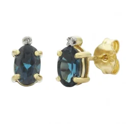 9k Yellow Gold London Blue Topaz & Diamond Stud Earrings