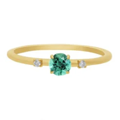 9k Yellow Gold Mint Tourmaline & Diamond Ring
