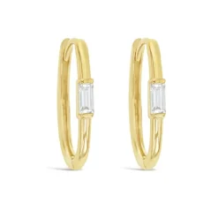 9k Yellow Gold Paperclip CZ Huggie Earrings