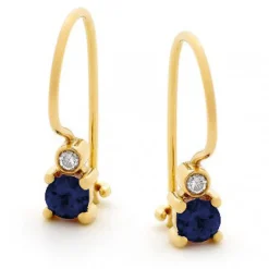 9k Yellow Gold Sapphire & Diamond Hook Earrings