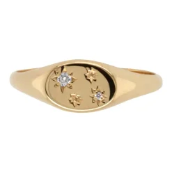 9k Yellow Gold Star Set Diamond Signet Ring