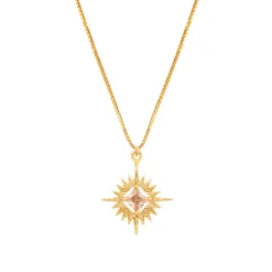 Lindi Kingi Starburst Gold Plated Brass Charm Stg Chain CZ Nlace