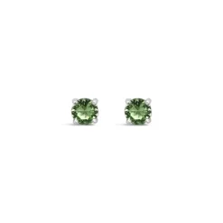 Omnia Solitaire Stud Earrings | Silver | Green CZ