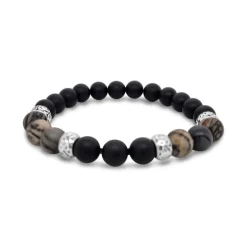 Revolution Steel Onyx & Zebra Jasper Stretch Bracelet
