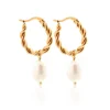 Silk & Steel Bianca Hoop Pearl Earrings | Gold