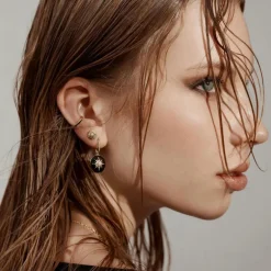 Silk & Steel Black Enamel Gold Noire Earrings