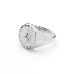 Silk & Steel Guiding Star Signet Ring | Silver | Enamel