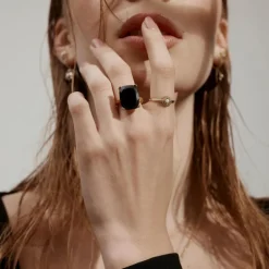 Silk & Steel Onyx Goddess Gold Ring
