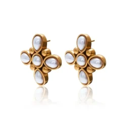 Silk & Steel Soleil Faux Pearl Earrings | Steel | Gold