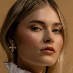 Silk & Steel Soleil Faux Pearl Earrings | Steel | Gold