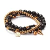 Silk & Steel Trio Elastic Bracelets - Black Onyx & Gold