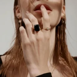 Silk+Steel | Goddess | Gold Plated | Onyx | Ring | Size N