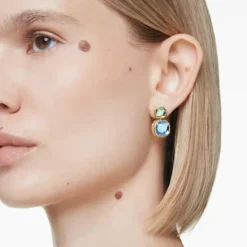 Swarovski | Chroma | Cushion Cut | Multi Colored | Gold | Drop | Earrings