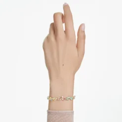 Swarovski | Gema | Mixed Cut | Multi Color Crystals | Gold | Tennis Bracelet