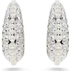 Swarovski Sublima Drop Earrings | Crystal Pearl | Rhodium Plated