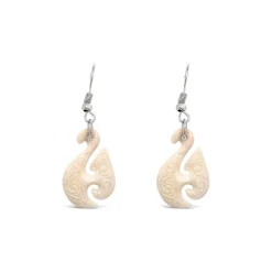 Wild at Heart NZ Carved Bone Hook Earrings